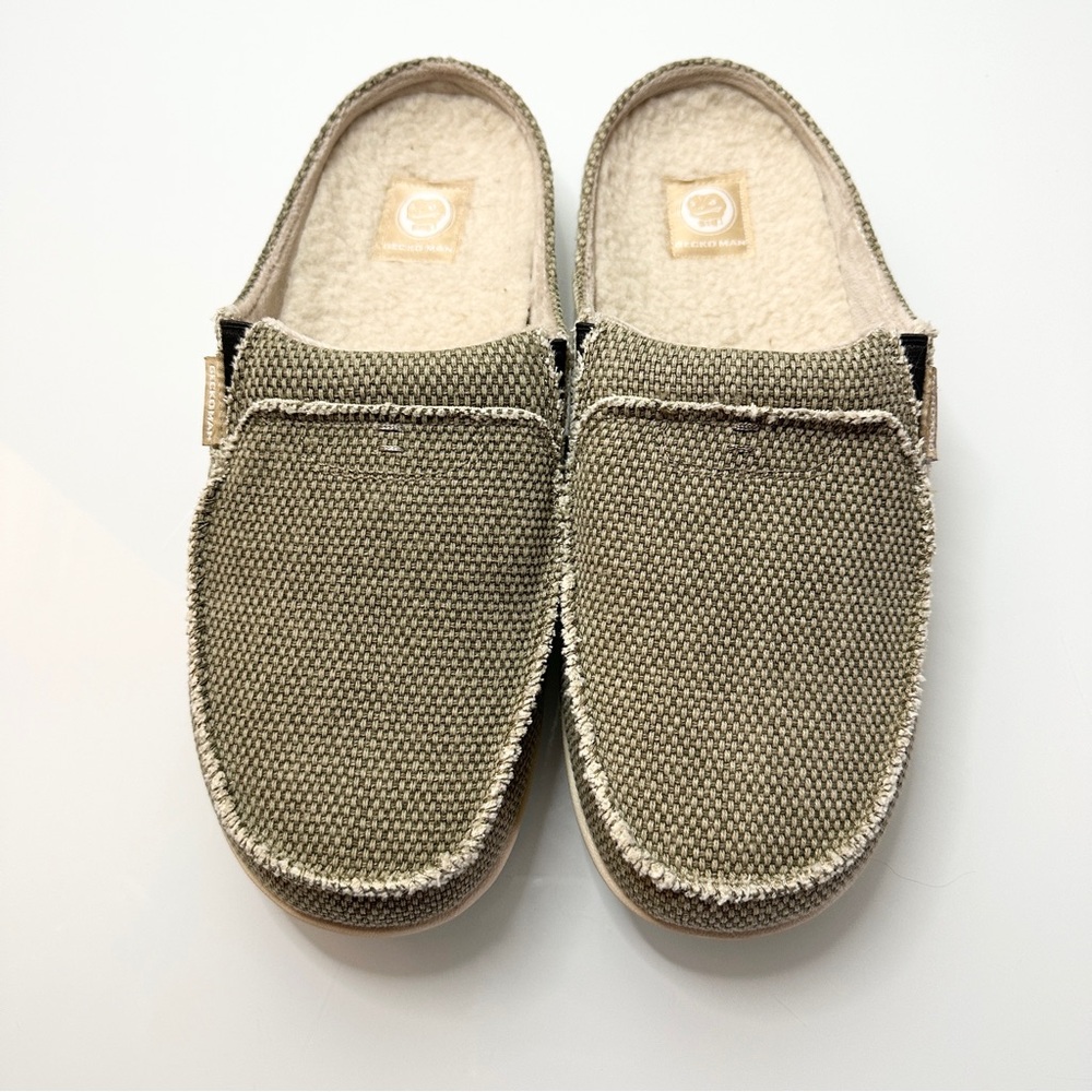 Gecko Man Orthotic Sherpa Canvas Slip-On Slipper Shoes 11.5 NEW Khaki - Picture 3 of 10